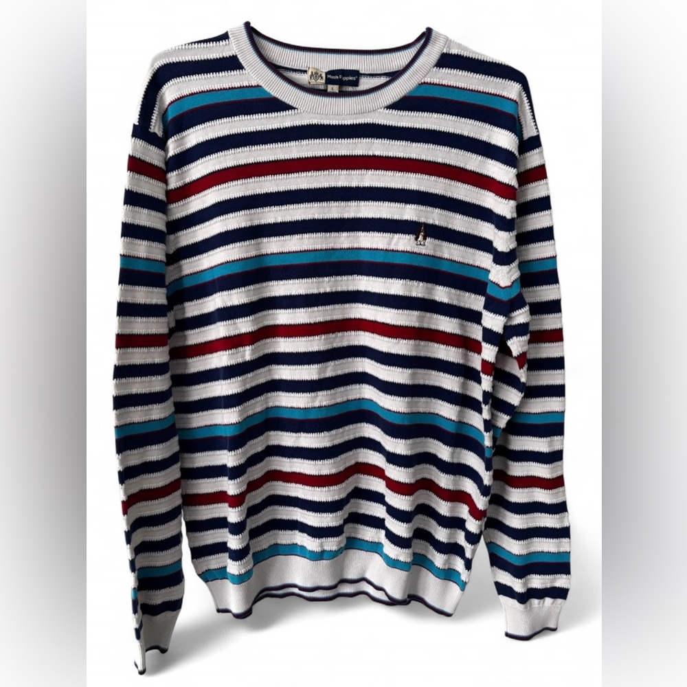 Vintage Y2K Hush Puppies Multicolor Striped Crewneck Sweater